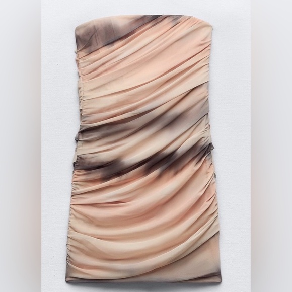 Zara Dresses & Skirts - NWT Zara Ruched Mini Dress in Cream and Brown